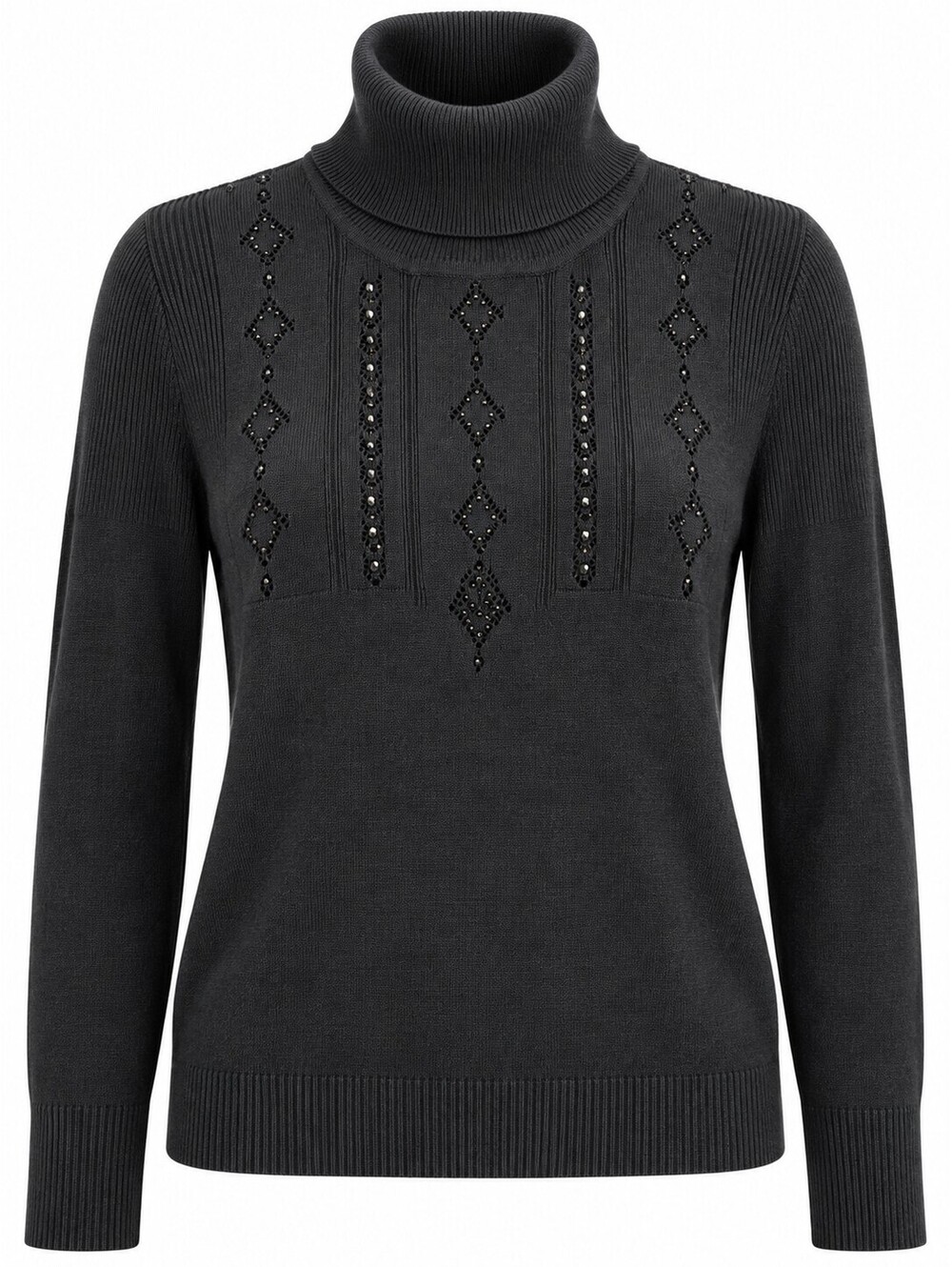 Alfani Women's L Black 100% Silk Beaded Turtleneck Sweater Rhinestone